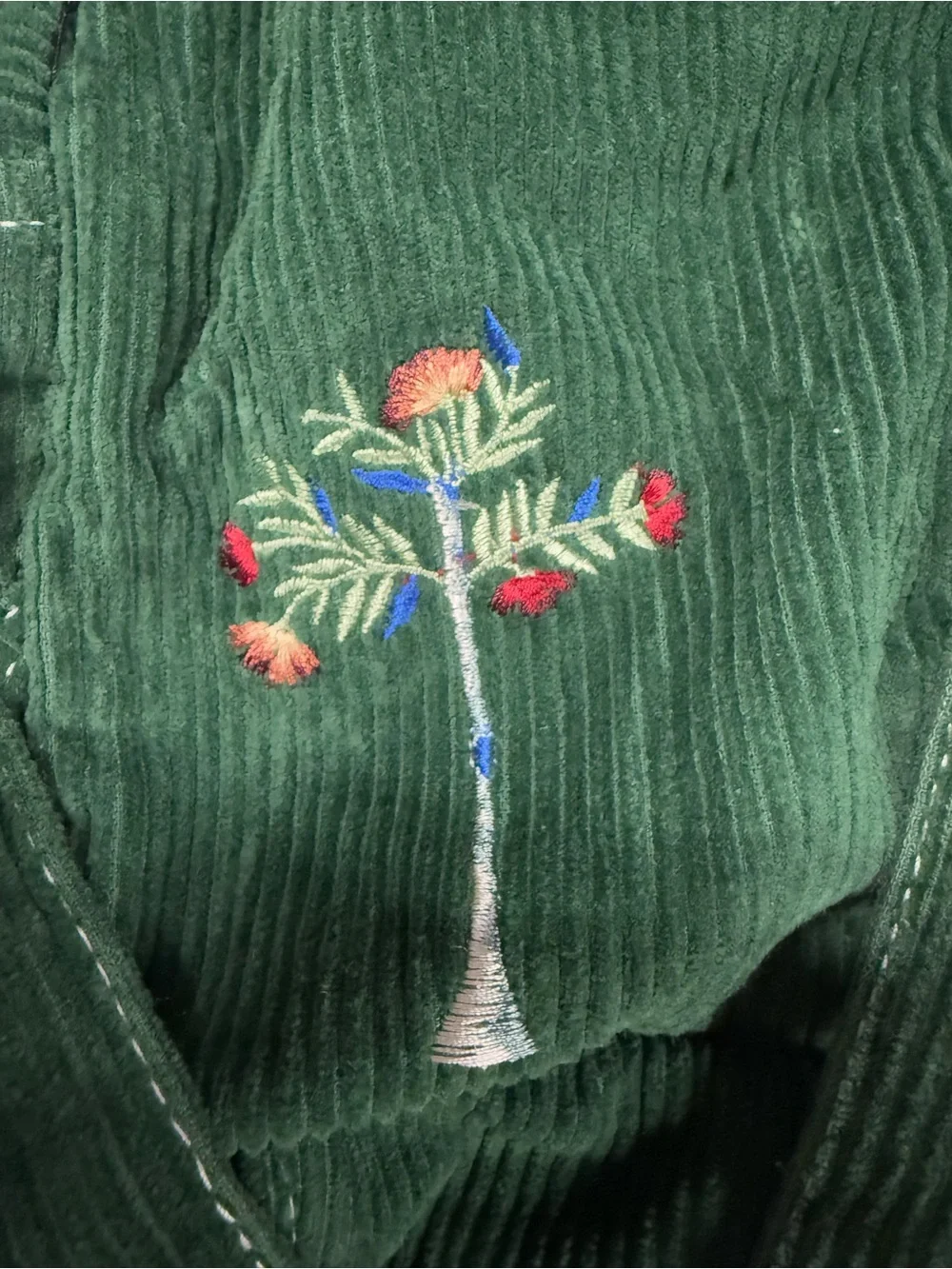 Urban Outfitters Corduroy Mini Backpack Embroidered Cat Celestial Green